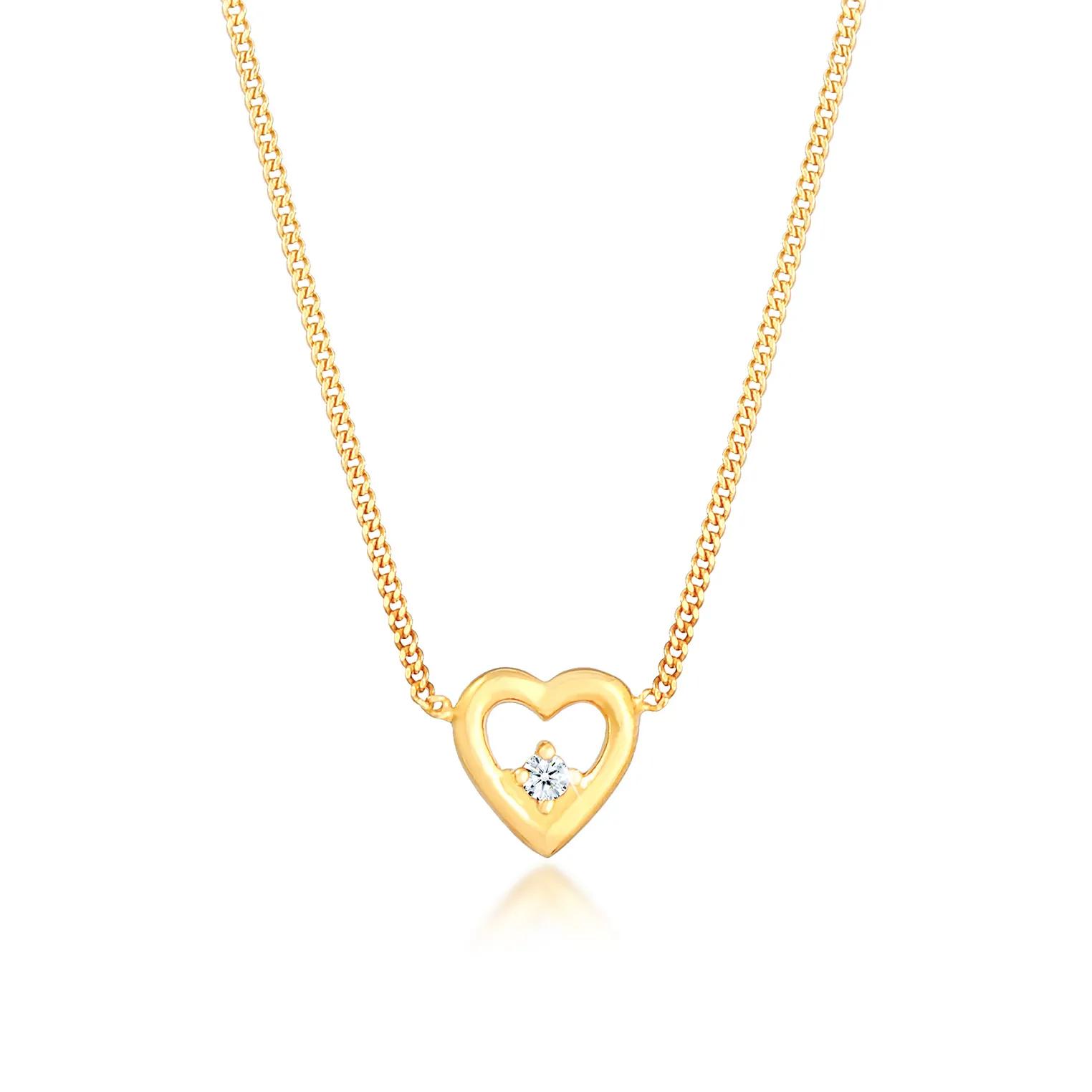 Elli Halsketten - Halskette Herz Liebe Love Diamant (0.03 ct.) 925 S - Gr. unisize - in Gold - für Damen