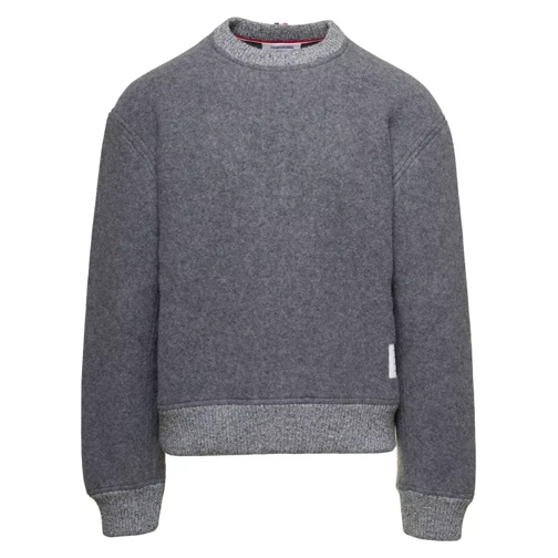 Thom Browne Crewneck Sweatshirt W/ Cb Rwb Stripe In Wool Fleec Grey 