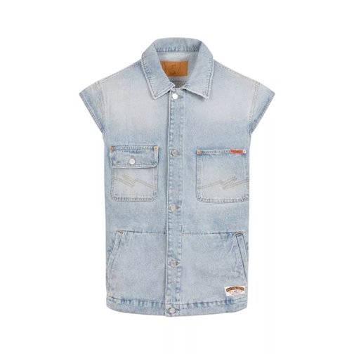 Martine Rose Blue Bleached Wash Cotton Denim Gilet Blue 