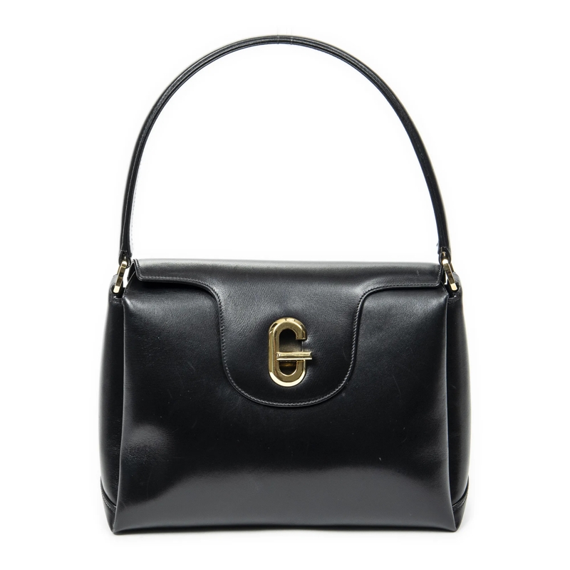 Gucci Crossbody Bag Vintage Fold Over Top Handle schwarz