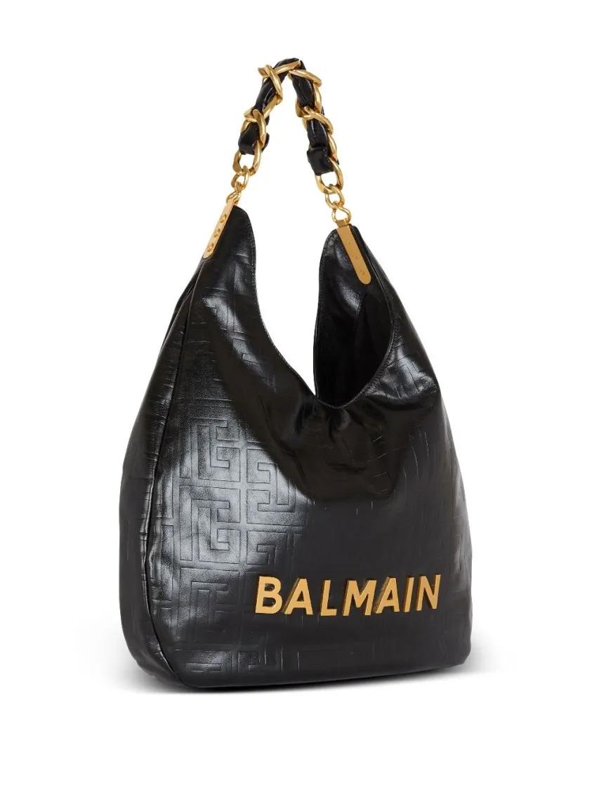 Balmain Shoppers & Totes Quilted Black Calf Leather Tote With Chain-Link Ha in zwart