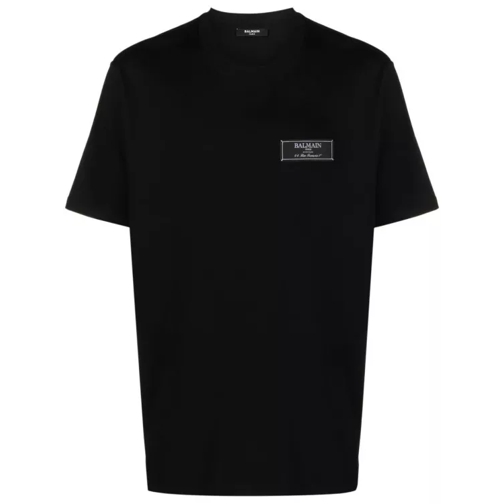 Balmain Black Crew Neck Label T-Shirt Black 