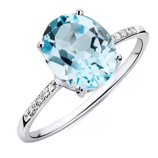 BELORO 9KT Diamond and Sky Blue Topaz Ring White Gold Bague cocktail