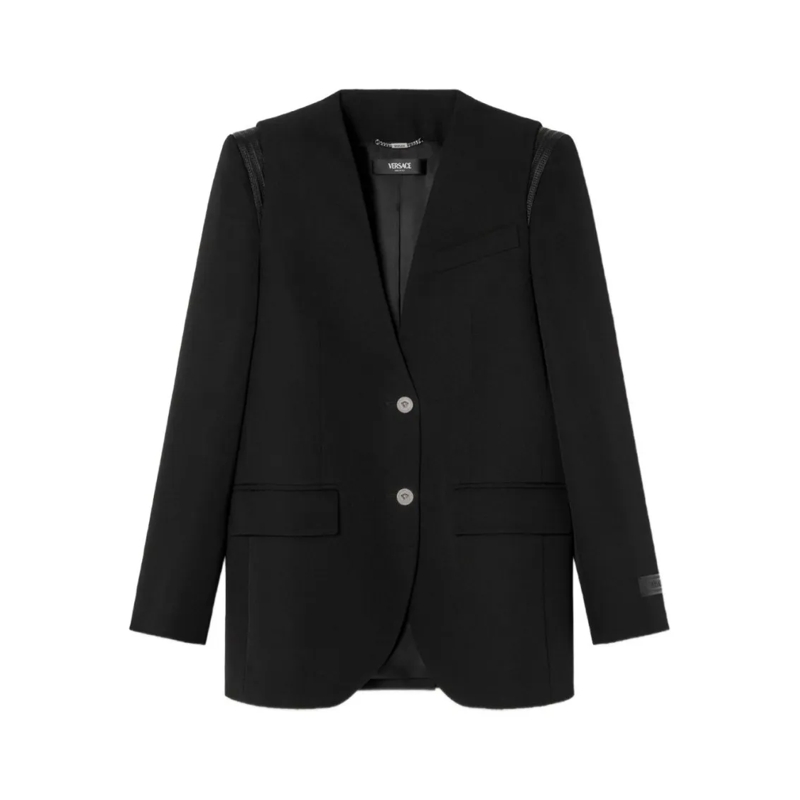 Versace Blazer Single-Breasted Blazer With Quilted Leather Accent Black