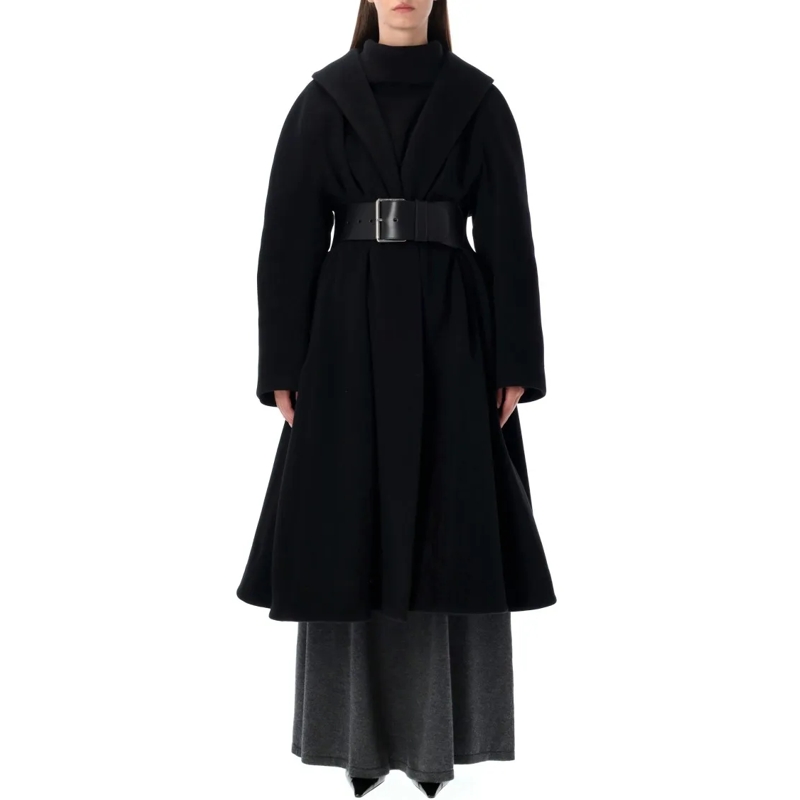 Balenciaga Bontjassen Black Wool Wrap Coat Black