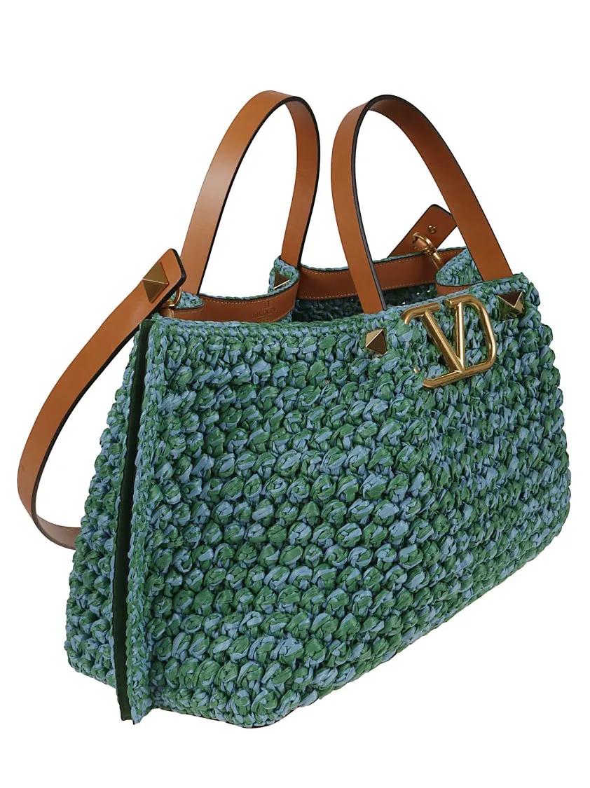 Valentino Garavani Shoppers & Totes Medium Synthetic Raffia Crochet Tote in groen