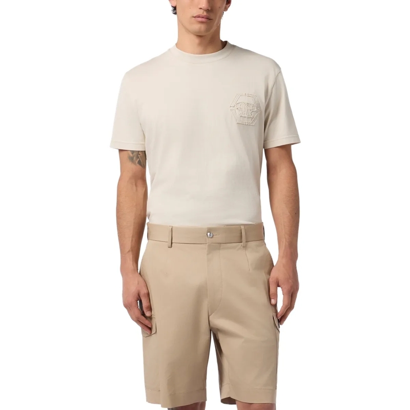 Philipp Plein T-Shirt Round Neck T-Shirt Raw Edge Monogram Monogram beige(Image 3)