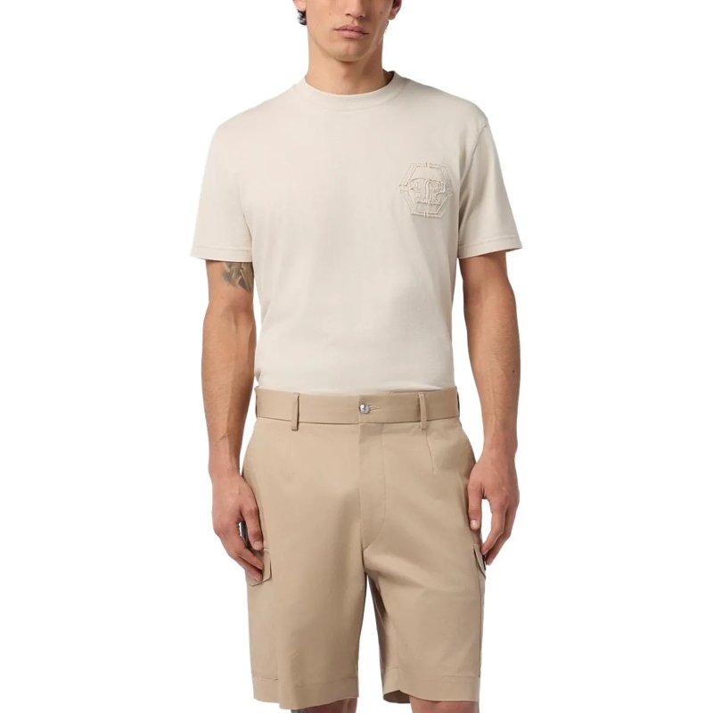 Philipp Plein T-Shirt Round Neck T-Shirt Raw Edge Monogram Monogram beige(Image 4)