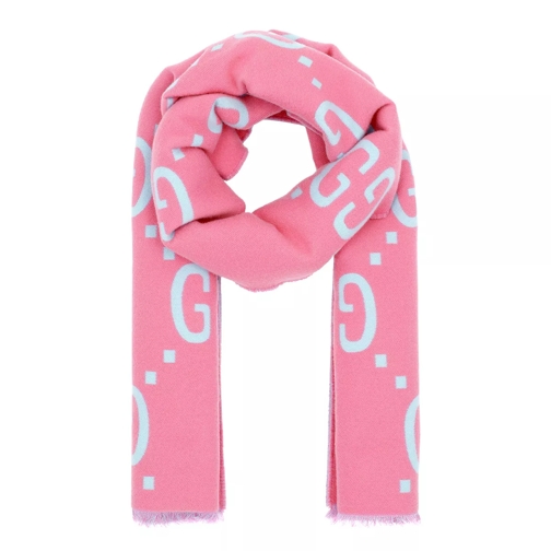Gucci GG Jacquard Scarf Wool Silk Pink Wollen Sjaal