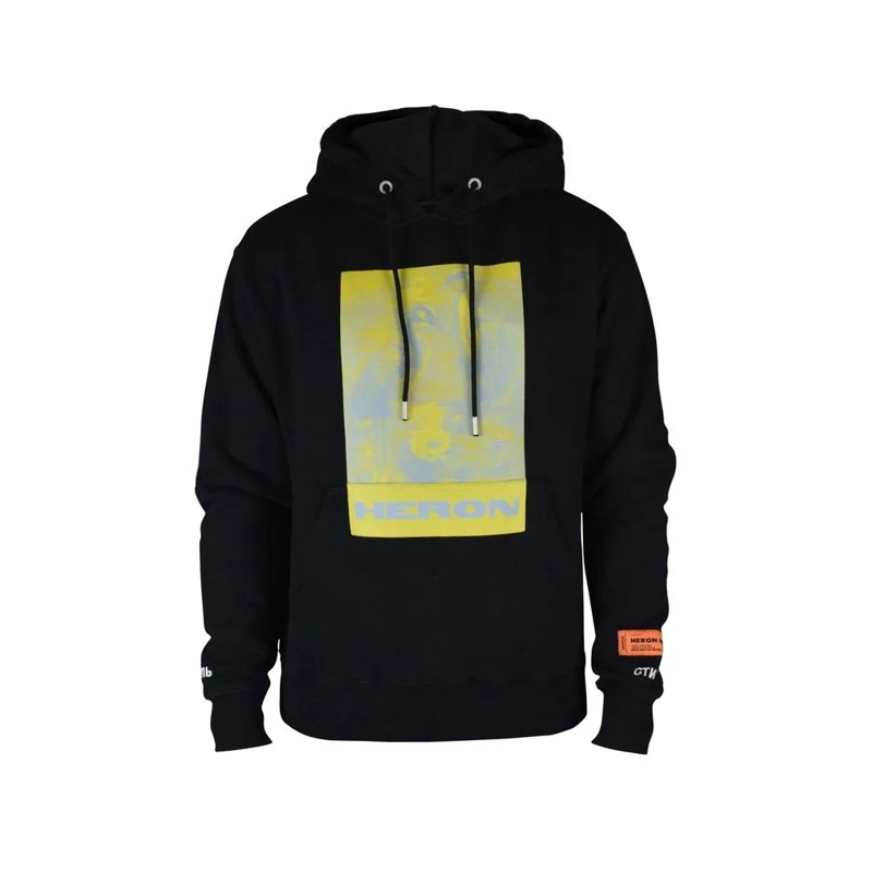 Heron Preston  Litho Graphic Print Hoodie With Kangaroo Pocket Black