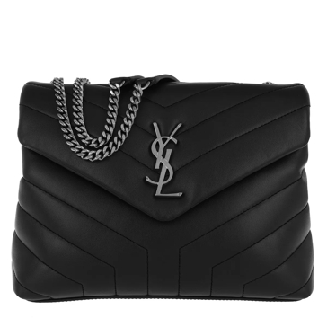 Saint Laurent LouLou Shoulder Bag Leather Small Silver on Black