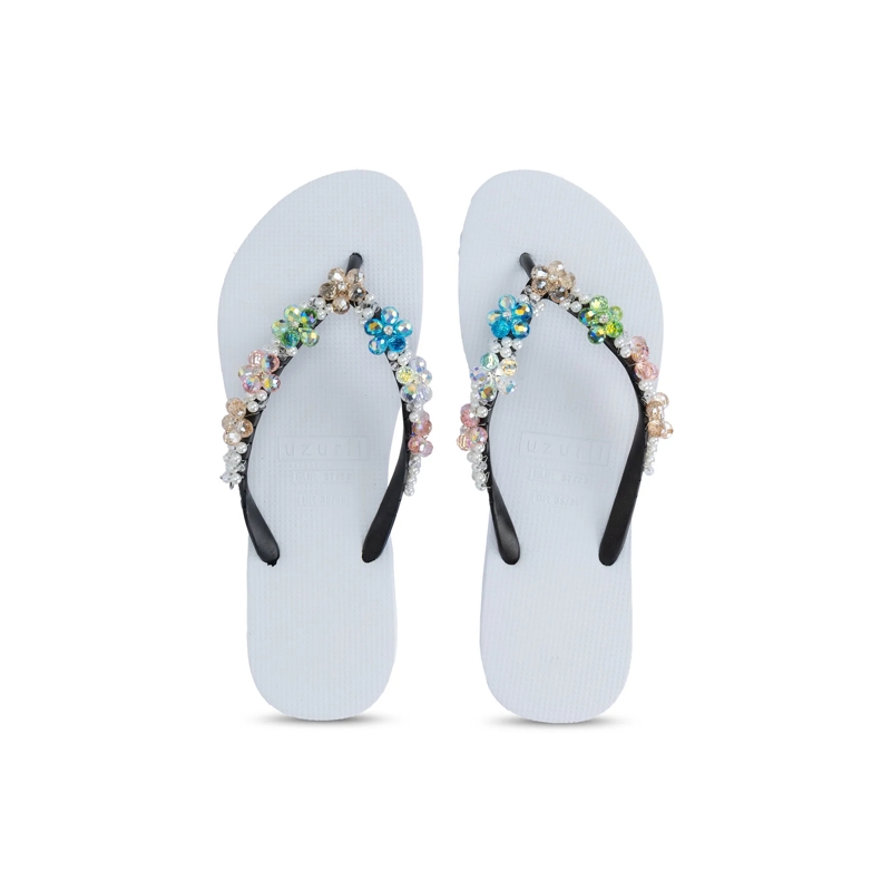 UZURII Flip Flops Zehentrenner Precious Colorful Bloom weiss