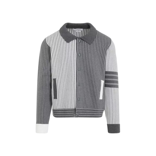 Thom Browne Polo Collar Tonal Grey Cotton Bomber Jacket Grey 