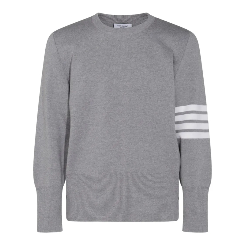 Thom Browne Trui Classic Grey Sweater With Striped Detail Grey