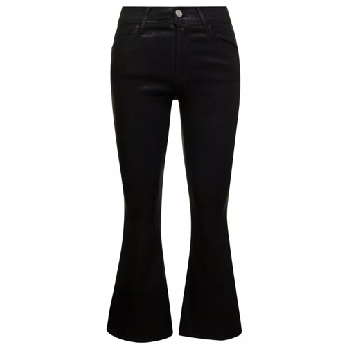 FRAME Cropped Black Flared Jeans With Luminous Finish In Black Ausgestellte Jeans