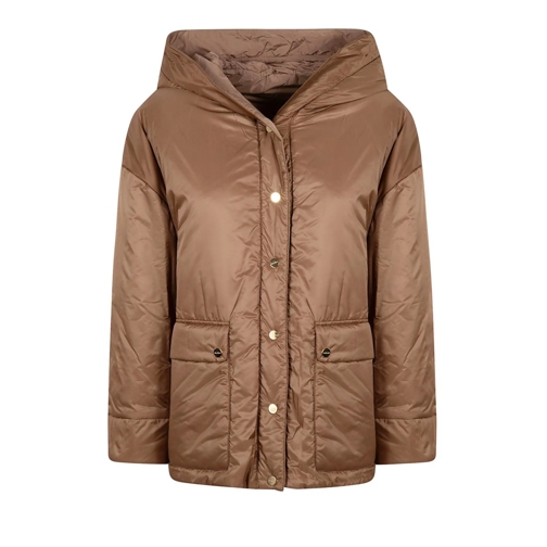 Max Mara Veste de transition Quilted Brown Jacket With Hood And Button-Up Front Brown