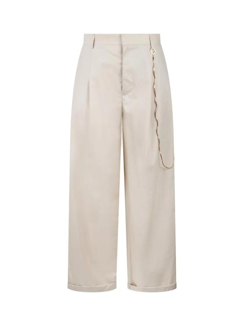 Thumbnail - Darkpark - Danielle Chain Adorned Wide Leg Trousers - Größe 42 - beige