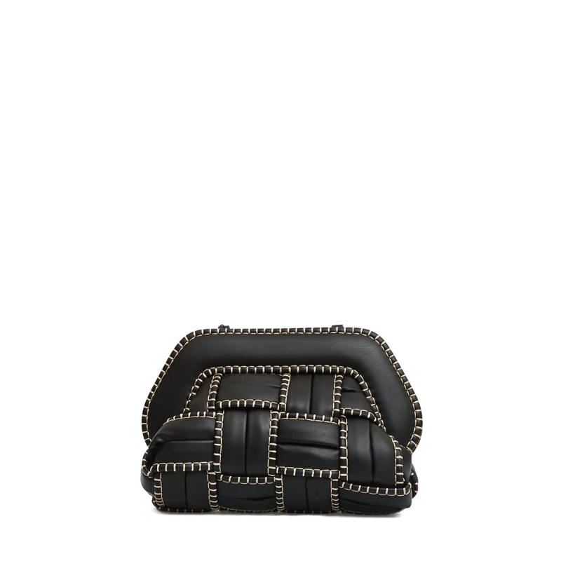 Themoirè Clutch Structured Woven Clutch With Beige Stitching Black