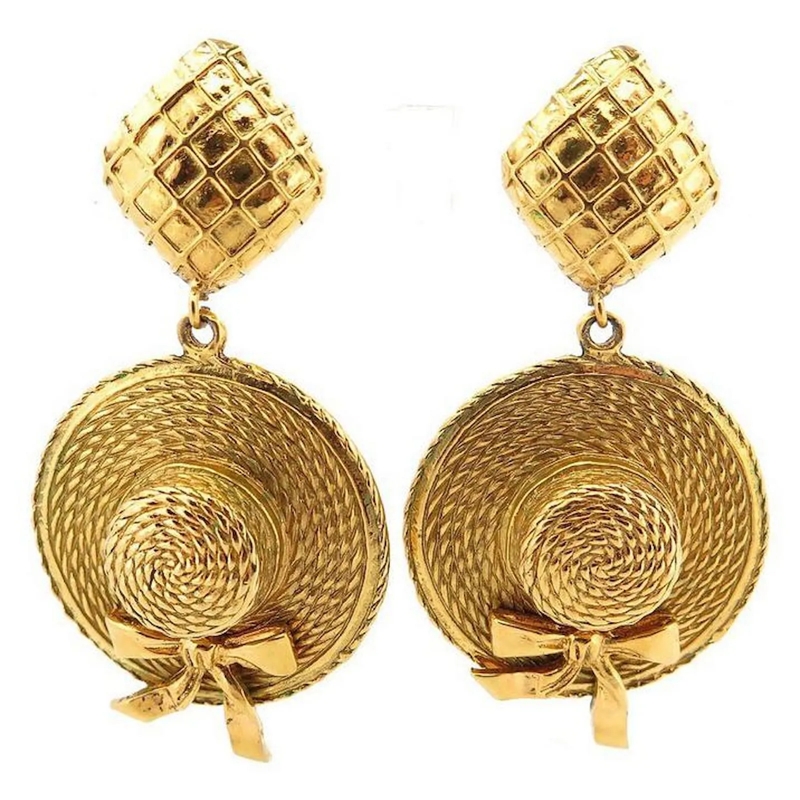 Chanel Ohrstecker VINTAGE CHANEL-STROHHUT-CLIP-OHRRINGE 1970 DORE-OH gold