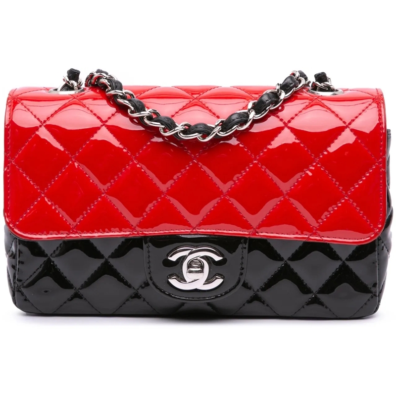 Chanel Sac à bandoulière Mini Rectangular Classic Bicolor Patent Single Fla rot