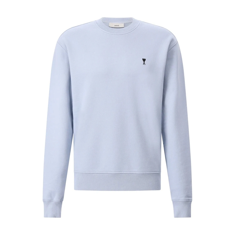 AMI Paris Pull Classic Crew Neck Cotton Sweatshirt Blue