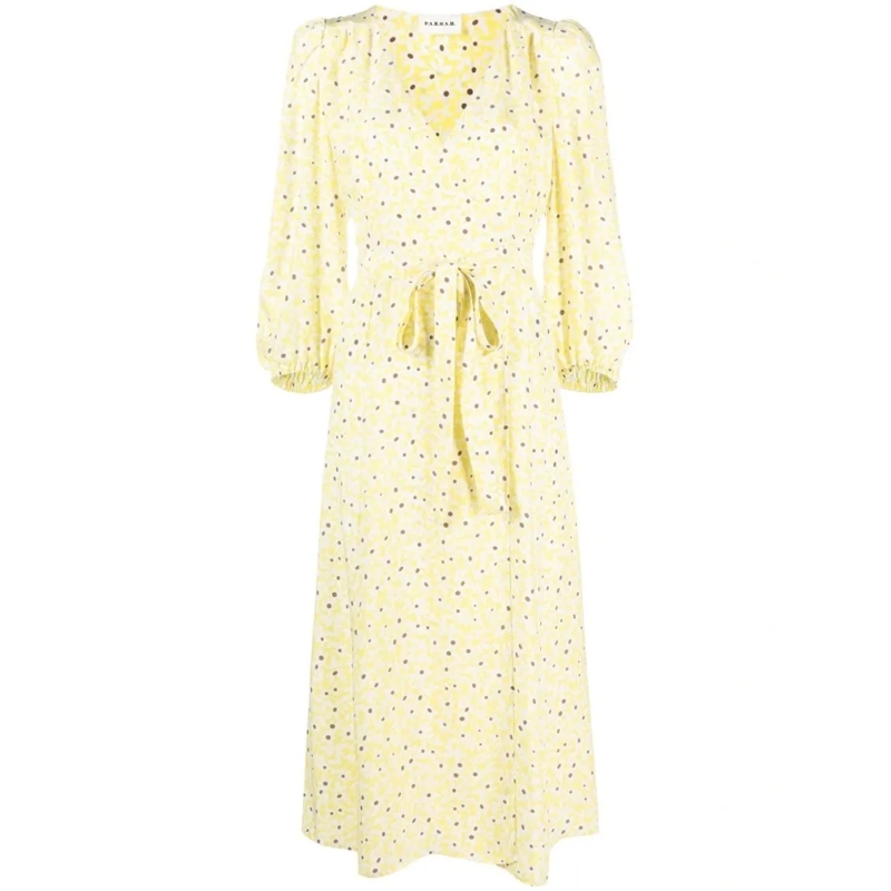 P.A.R.O.S.H. Robe midi Floral Silk Midi Dress With V-Neckline Yellow