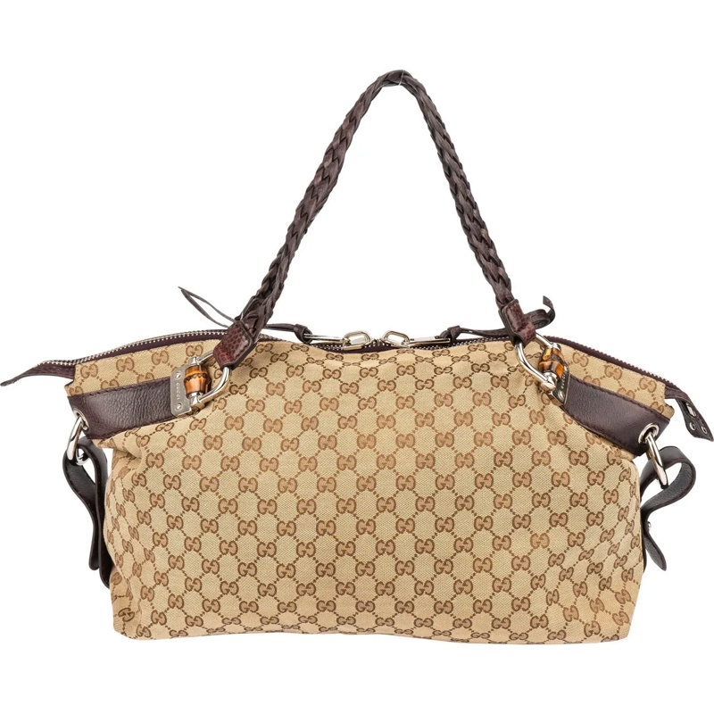 Gucci Schultertasche Gucci GG Monogram Heavy Bamboo Handbag braun