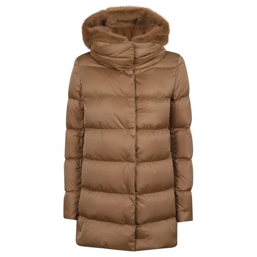 Herno Übergangsjacke A-Shape In Satin With Faux Fur Bib Brown