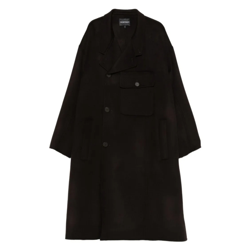 Emporio Armani Bontjassen Double-Breasted Wool-Cashmere Blend Coat Black