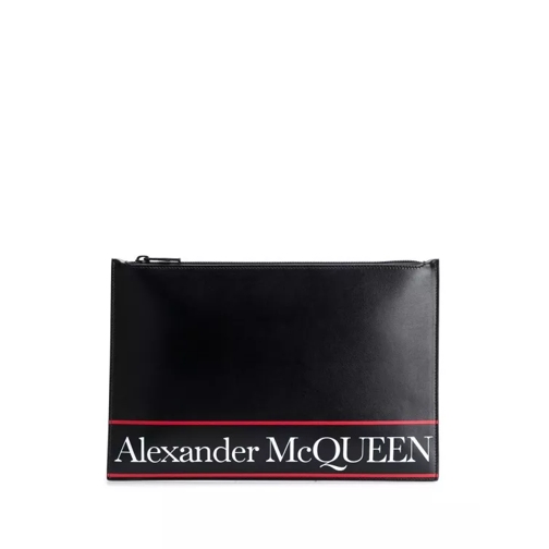 Alexander McQueen Black Leather Logo Stripe Clutch Bag Black Clutch