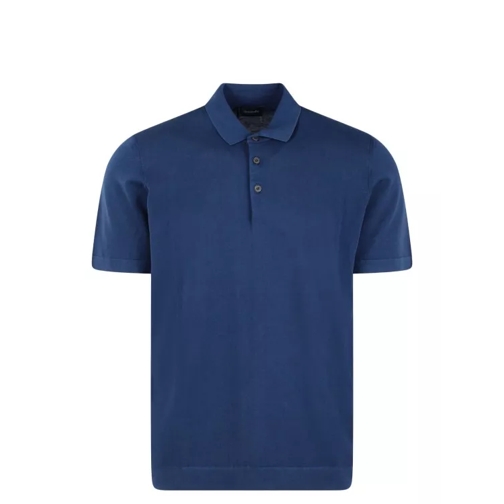 Drumohr Cotton Knit Polo Shirt Blue 