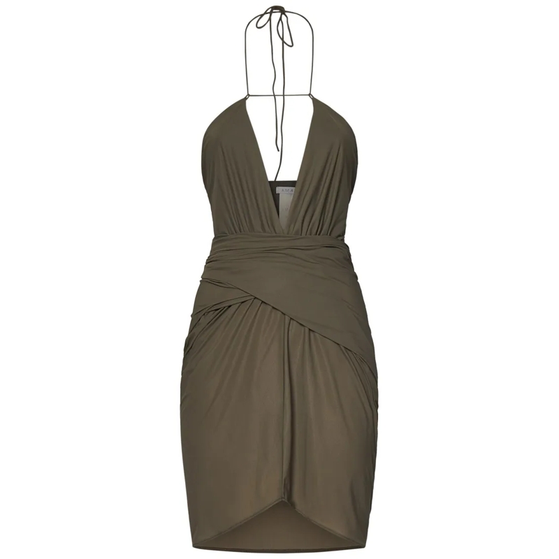 Amazuin Mini-robe Olive Green Mini Dress With Crossover Front Green