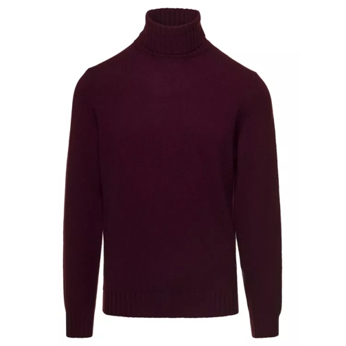 Gaudenzi Bordeaux Turtleneck Sweater With Rib Trim In Wool  Burgundy 