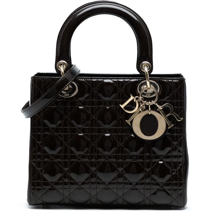 Christian Dior Schultertasche Medium Patent Cannage Lady Dior braun