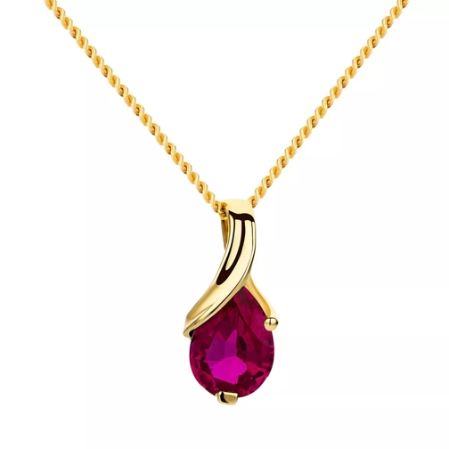 DIAMADA 9KT Created Ruby Pendant 45cm Necklace Yellow Gold Kurze Halskette