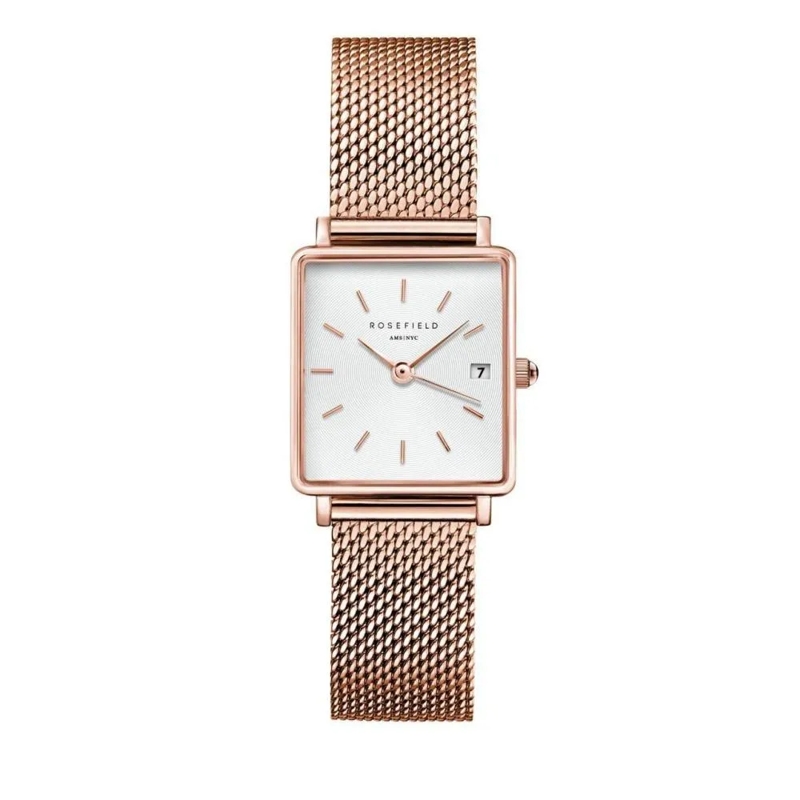 Rosefield Quarzuhr Damenuhr Boxy XS Mesh rose