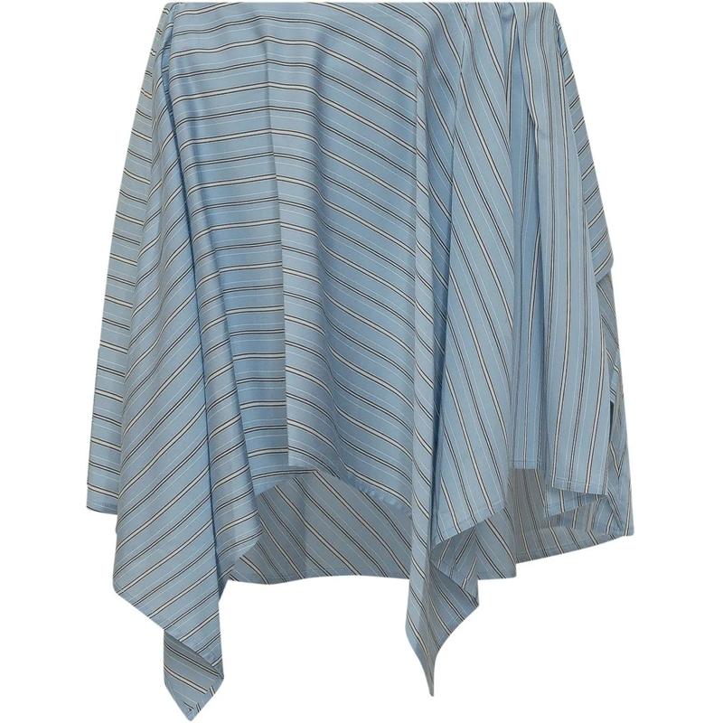 Iro Minijupe Gonna Asimmetrica a Righe con Drappeggio hellblau