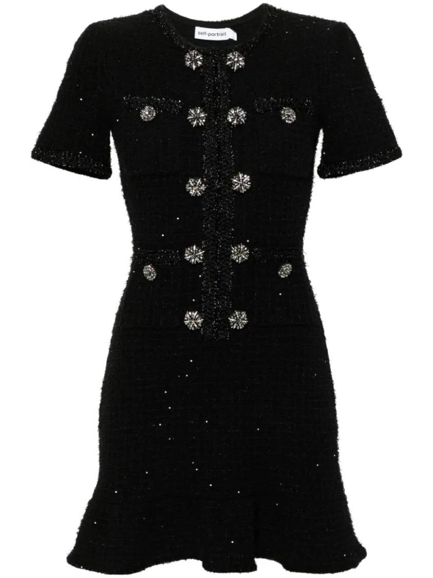 self-portrait - Sequin-Embellished Mini Dress - Größe S - schwarz