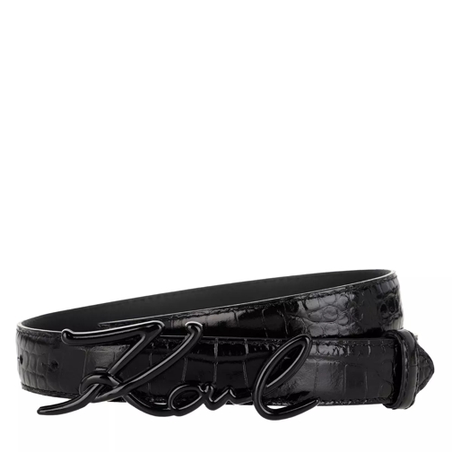 Karl Lagerfeld Signature Croco Belt Black Leather Belt