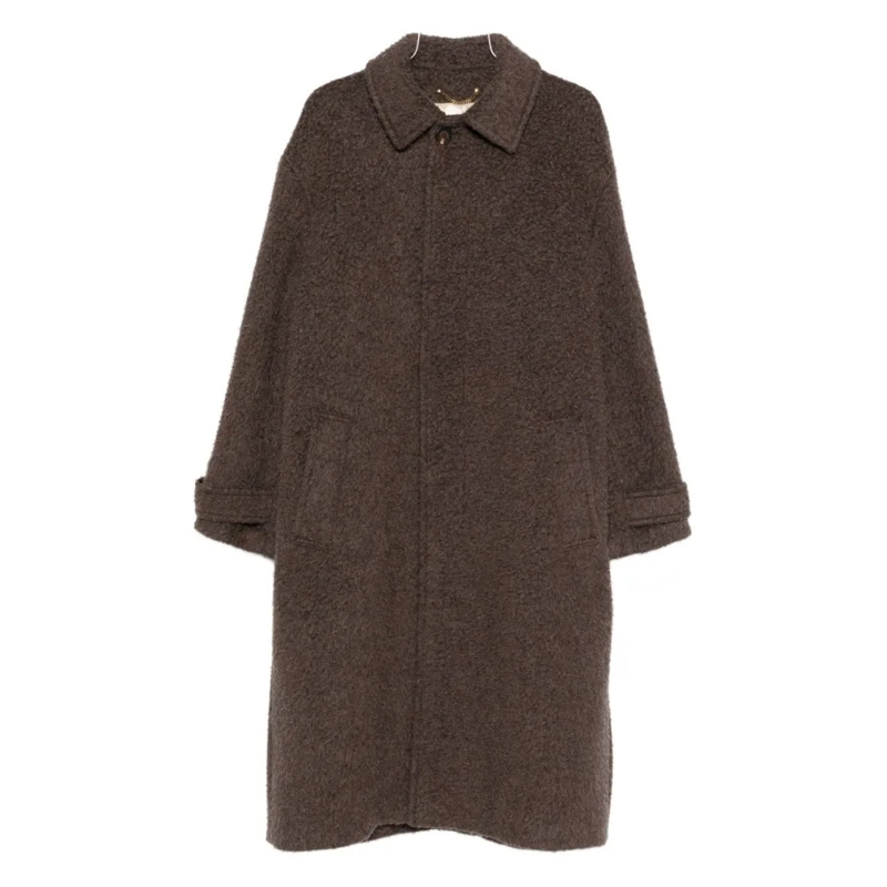 Golden Goose Manteau d'hiver Mid-Length Brown Textured Woolen Coat Black