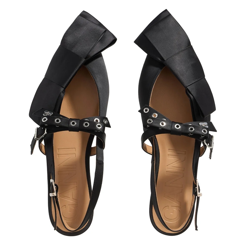 GANNI Ballerinas Big Bow Slingback Ballerina Satin Black(Image 5)