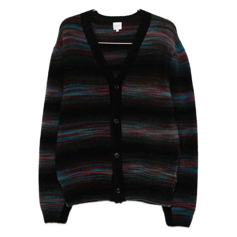 Paul Smith Pull Horizontal Striped Cardigan With V-Neck Black