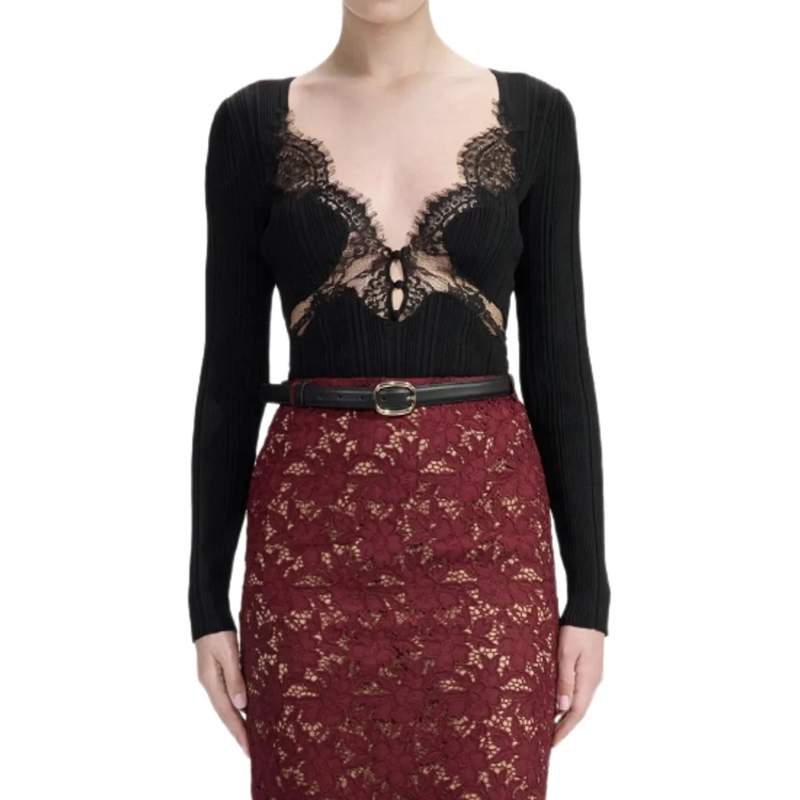 Self Portrait T-Shirt Top Black schwarz