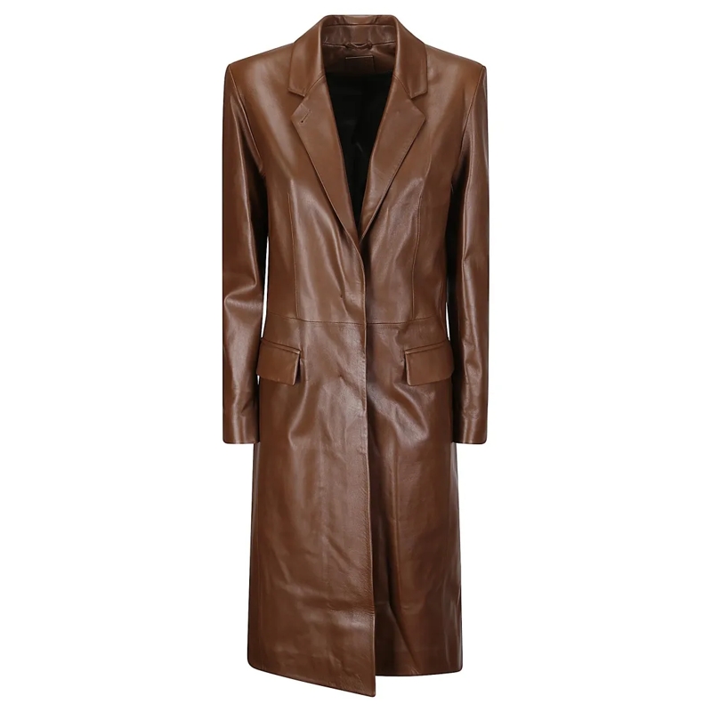 Desa 1972 Manteau de transition Leather Redingote Coat Brown