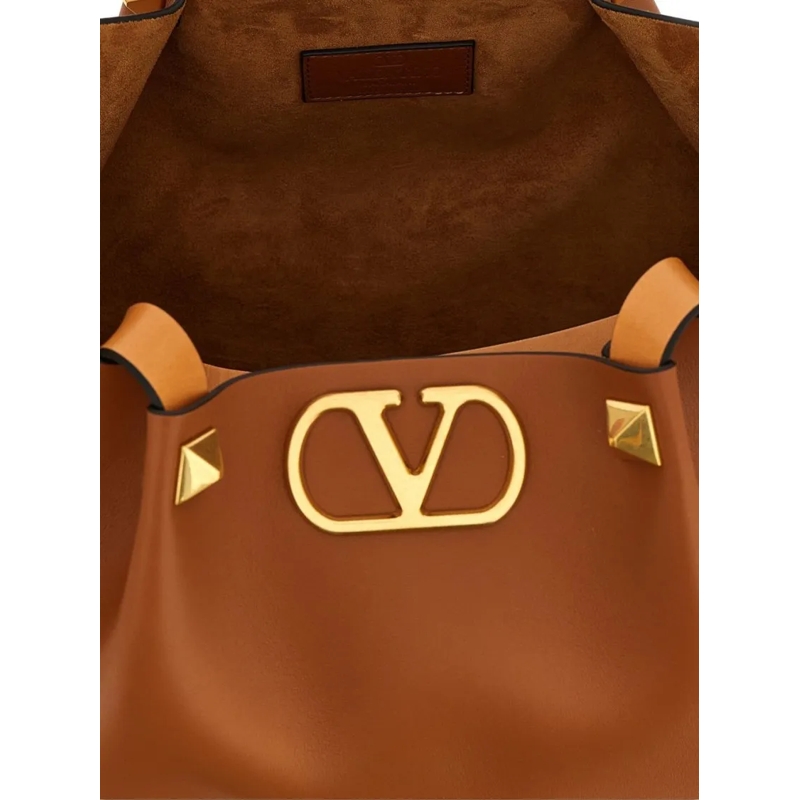 Valentino Garavani Tote Structured Brown Leather Tote Brown(Image 2)