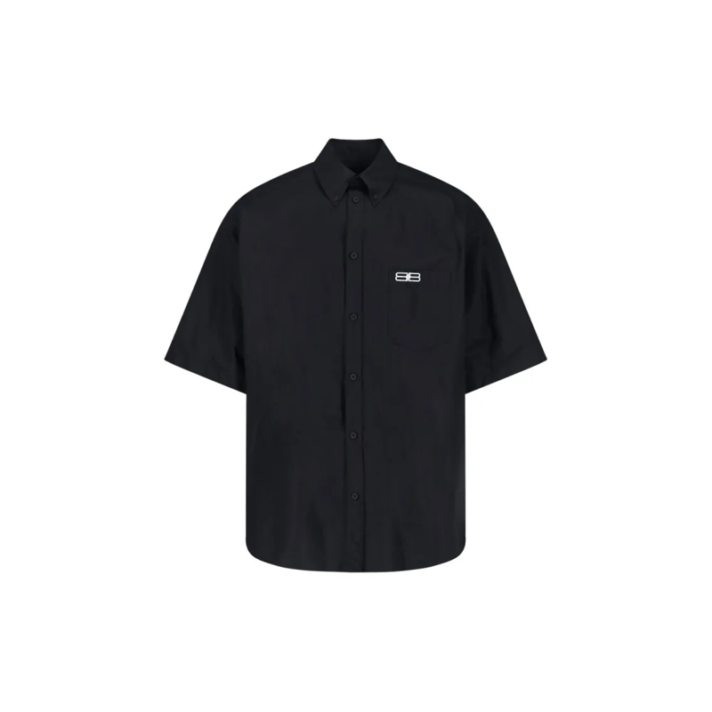 Balenciaga Overhemd Oversized Black Cotton Short Sleeves Shirt Black