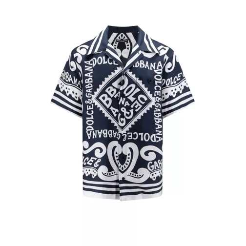Dolce&Gabbana Hawaii Silk Shirt With Marina Print Blue 