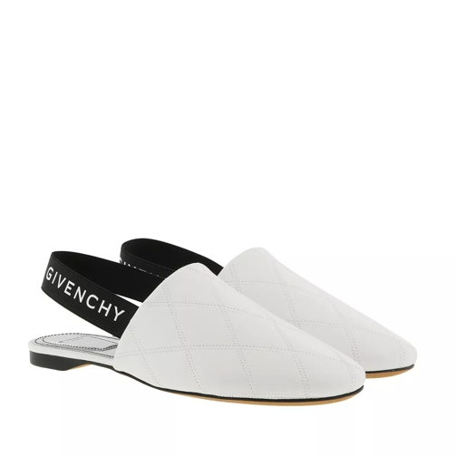 Givenchy Sling Back Flat Mules Quilted Leather White Slip-in skor