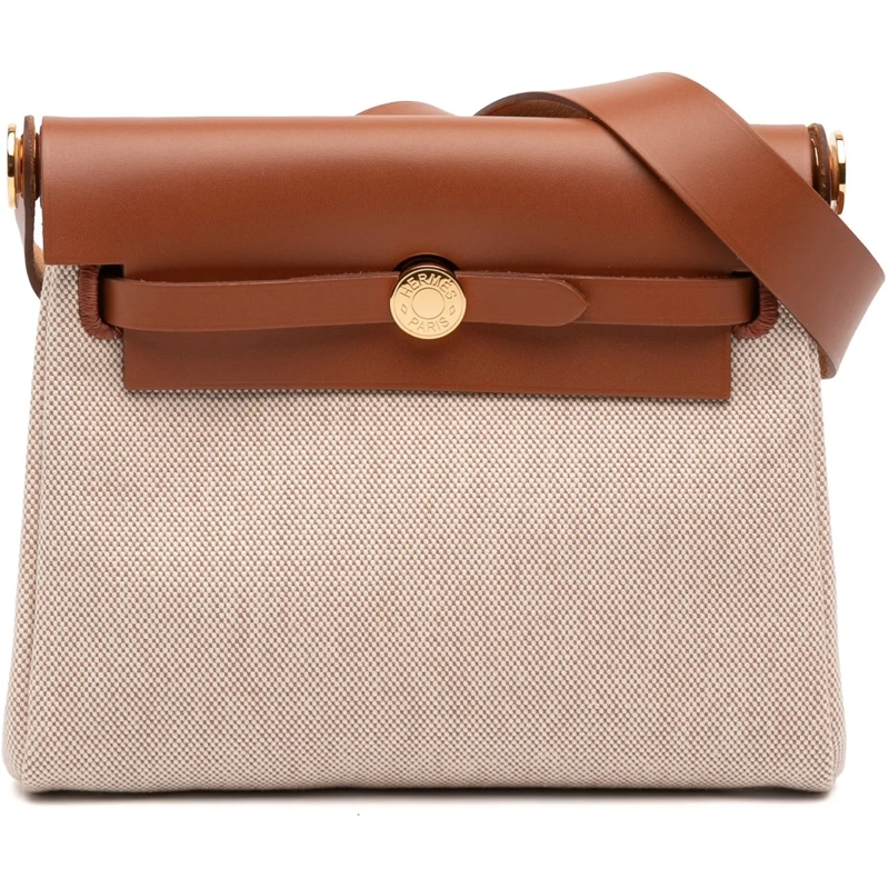 Hermès Schultertasche Military Toile and Vache Hunter Herbag Zip 20 braun