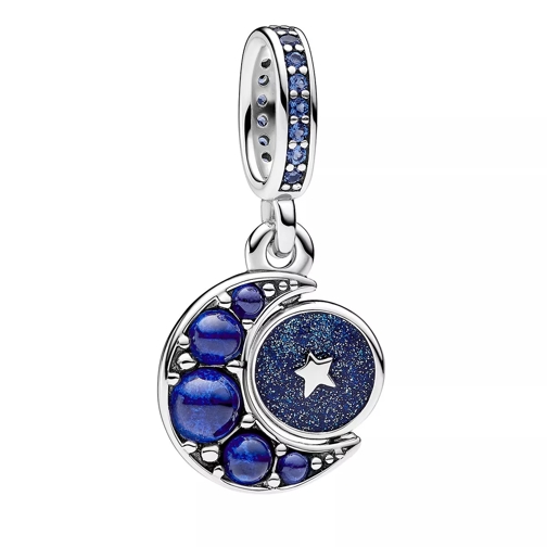 Pandora Spinning moon sterling silver dangle with sparklin Blue Ciondolo